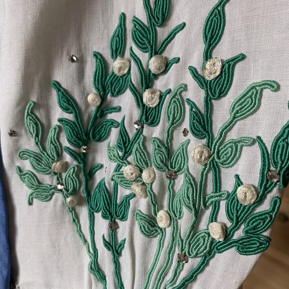 Vintage Carlye Linen Dress with Rhinestone Buttons - Picture 7 of 7